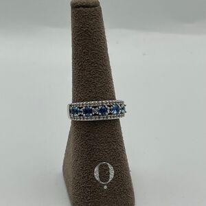 Bomb party blue glass silver tone band Ring